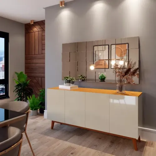 Buffet Ares Lux 4 Portas Off White/Nature Frete Grátis - Até 12x