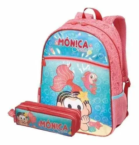 KIT ESCOLAR Turma da Monica Sereia Mochila + Estojo Pronta Entrega