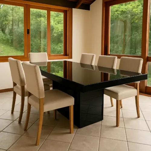 Mesa de Jantar em Vidro Preto de Alta Qualidade, Design Moderno e Sofisticado.