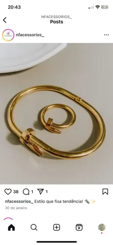 Bracelete e anel de prego de aço 
