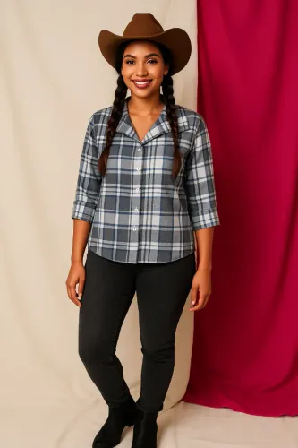 CAMISA FEMININA XADREZ EM ALGODÃO