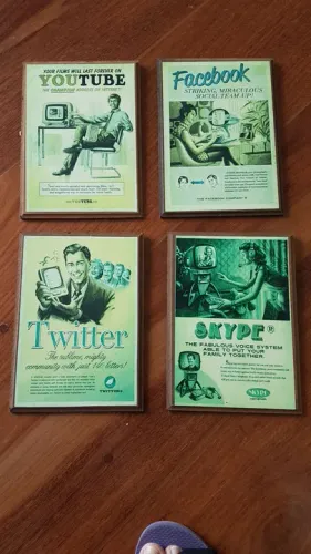 Kit 4 Placas Decorativas Redes Sociais Vintage Retro - Geek
