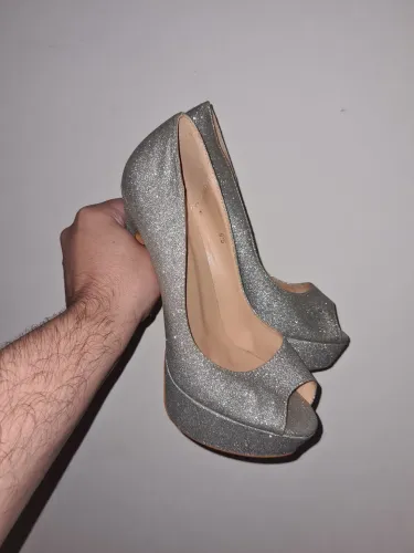 Sapato Peep Toe - Brilhante em prata (Brilho) Importada Petit Cadeau - festa/eventos/noite