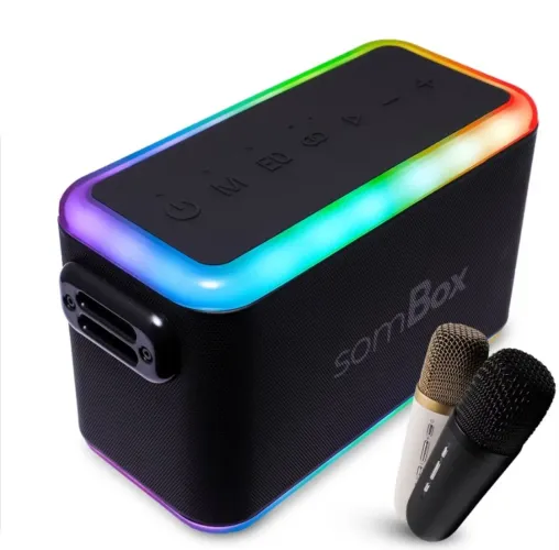 Caixa de Som Bluetooth com Microfones - SomBox 100W RMS 