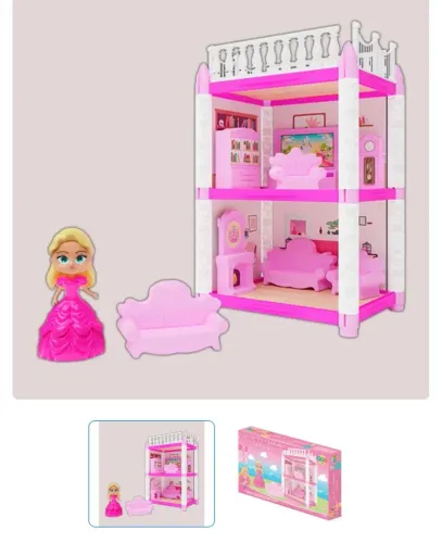 Casinha de Boneca 3 Andares com Moveis e Acessórios - Brinquedo Infantil