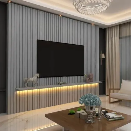 Painel Para Tv Ripado Com Led Nobre 230 Cinza Gelius