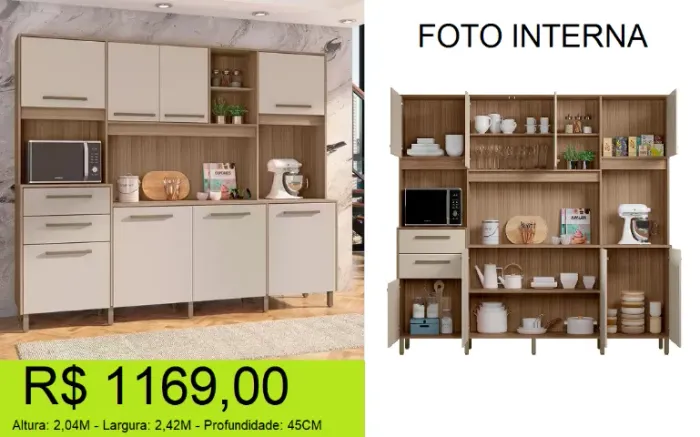 Cozinha 2,42M super moderna com pés