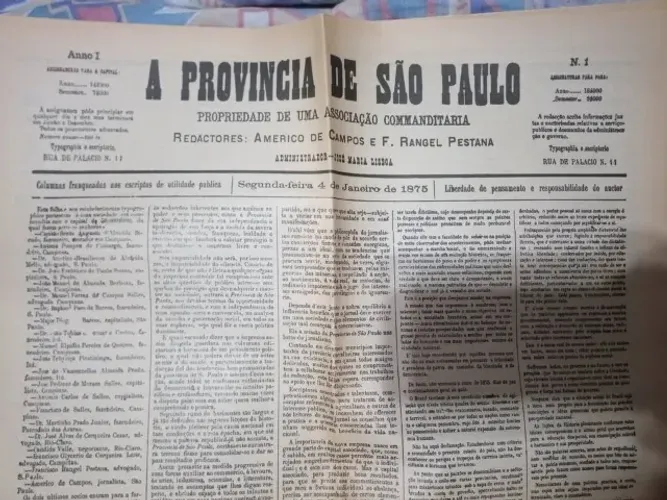Jornal a Provincia de SP, 1. edição, 4 de janeiro de 1875