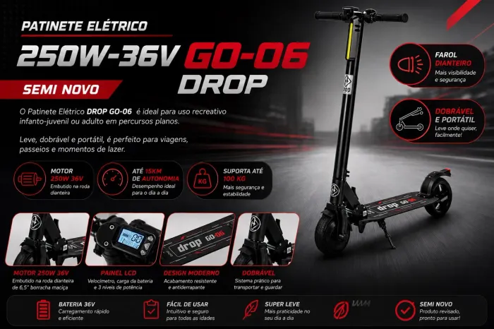 Patinete Elétrico Drop Go-06 250W 36V