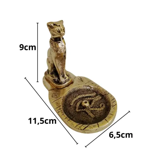 Porta Incenso Incensário Em Bronze Maciço Modelo Gato- 520g