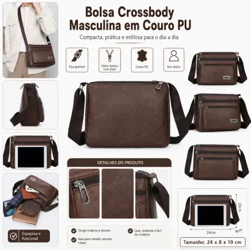 Bolsa Transversal Crossbody Masculina Feminina em Couro PU