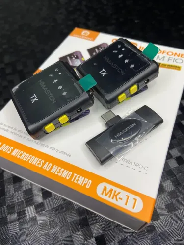 Microfone de Lapela Sem Fio H'Maston Duplo MK-11 Tipo-C