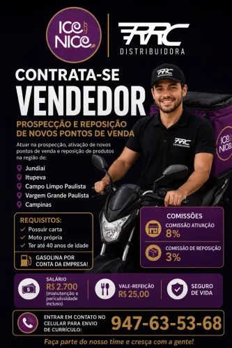 VENDEDOR COM MOTO PRÓPRIA PARA PROSPECÇÃO