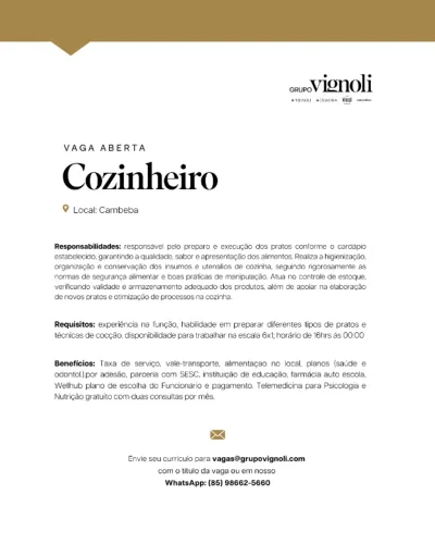 Cozinheiro - Loja Vignoli - Cambeba