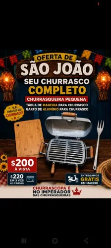 Churrasqueira Pequena de Alumínio com tábua para churrasco com Garfo para churrasco