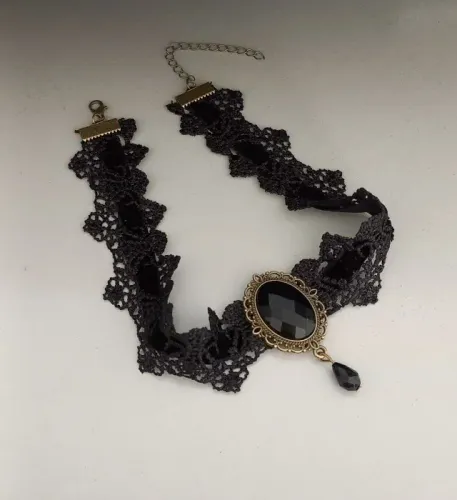 Gargantilha Preta de Renda com Camafeu Básico (novo)