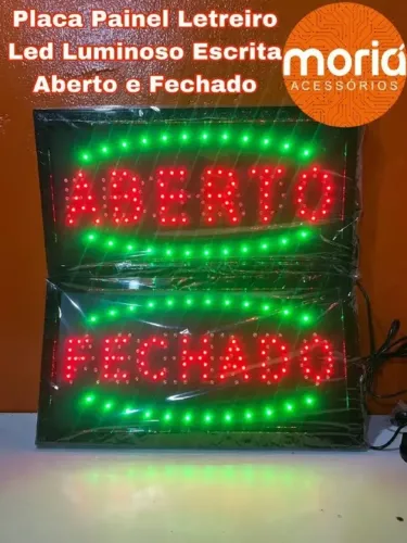 Placa Aberto/Fechado Letreiro Led 110v Tamanho: 48cm x 25cm x 2cm