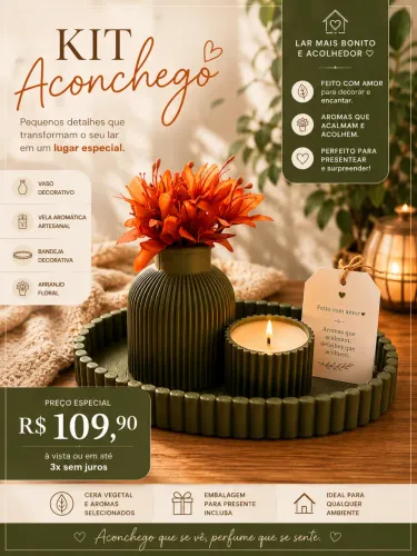 Kit Aconchego Premium - Vela Aromática Artesanal Decorativa | Bamboo, Ylang Ylang e Bebê