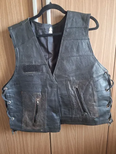 Colete de couro legítimo para motociclista