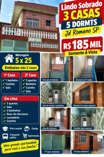 Sobrado para venda possui 125 metros quadrados com 3 quartos em Jardim Romano - São Paulo