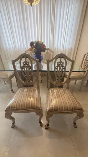 Mesa de Jantar Tampo de vidro com 6 cadeiras
