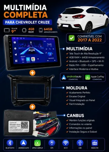 Kit Multimídia Cruze 9? + Moldura + CANbus