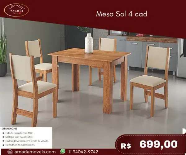 Mesa sol 4 Cadeiras, a pronta entrega 
