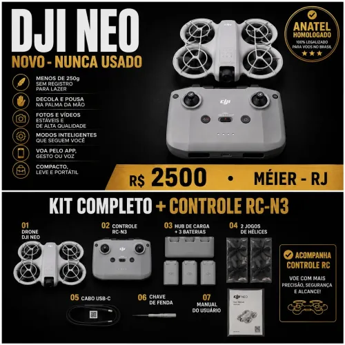 Drone DJI Neo1 LACRADO + 3 Baterias + Controle+ Hub | Homologado ANATEL | Nunca Usado