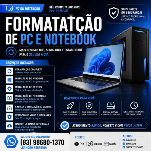 Formatação, configurações e instalação.