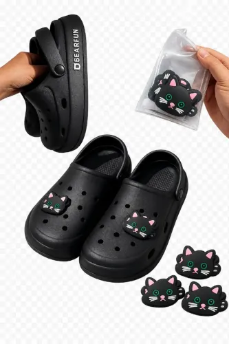 Crocs Style Preto com Pins de Gatinho - Super Confortável 38 e 39