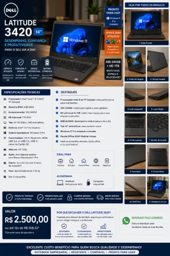 Notebook Dell Latitude 3420 | Intel I5 | SSD 240gb | Ram de 8gb | HD adicional 1tb