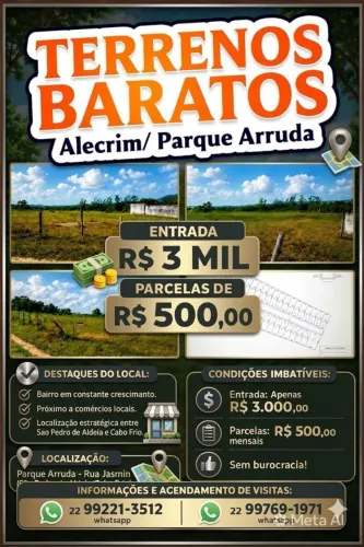 TERRENOS BARATOS NO PARQUE ARRUDA/ALECRIM