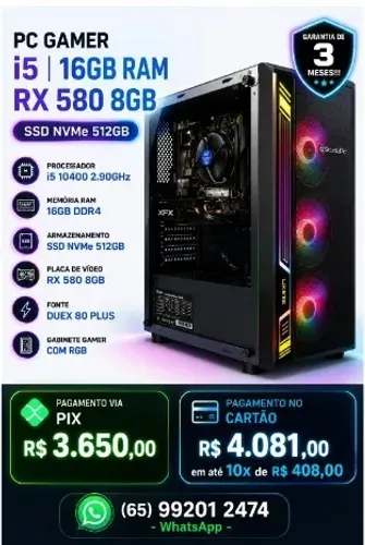 PC Gamer i5 |16GB RAM | RX 580 8GB | SSD NVMe Kingston 512GB