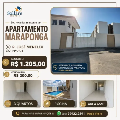 Alugo Apartamentos 3 Quartos, 2 Banheiros , Lazer e Varanda no Bairro Maraponga   8 5- 9 9