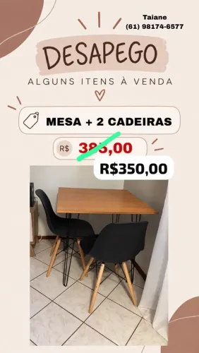 Mesa madeira + 2 cadeiras