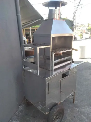Carrinho Churrasco Inox 50cm Com Caixa Térmica E Coifa