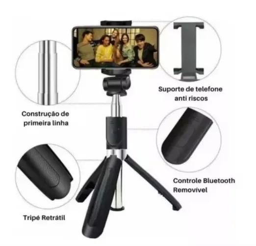 bastão de selfie com tripé e  acionamento bluetooth 