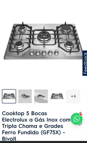 Cooktop 5 bocas eletrolux á gas