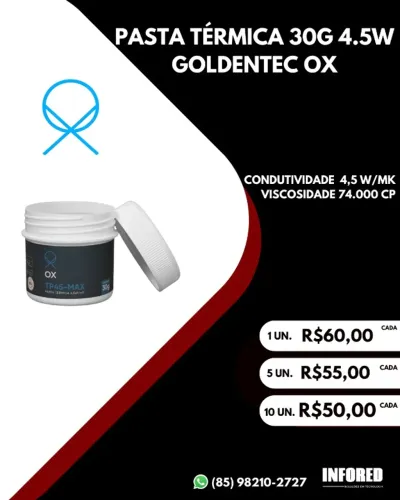 Pasta térmica 30g 4.5w Goldentec Ox: