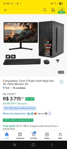 Computador NOVO! completo i7, 16GB Ram, 2TB, Monitor 23"