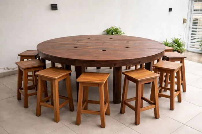 Mesa Grande de Madeira + tamboretes 