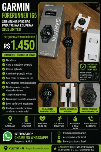 ? GARMIN FORERUNNER 165 ? SEMINOVO, ESTADO DE NOVO!