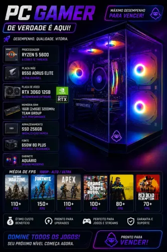 Pc gamer ryzen 5 5600 + Rtx 3060 12gb