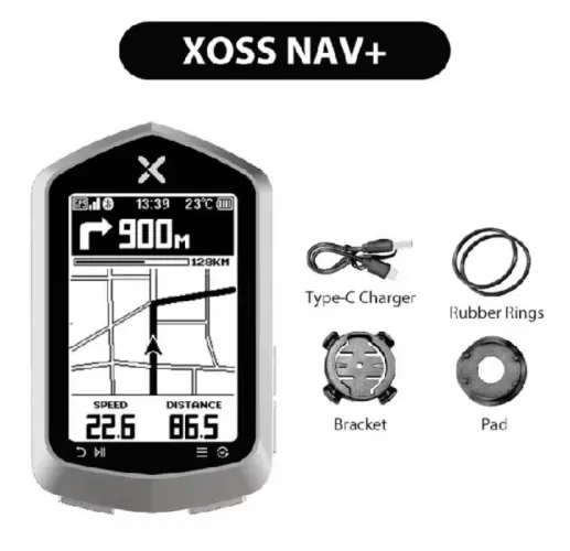Ciclocomputador GPS XOSS NAV+ com navegação em mapa.