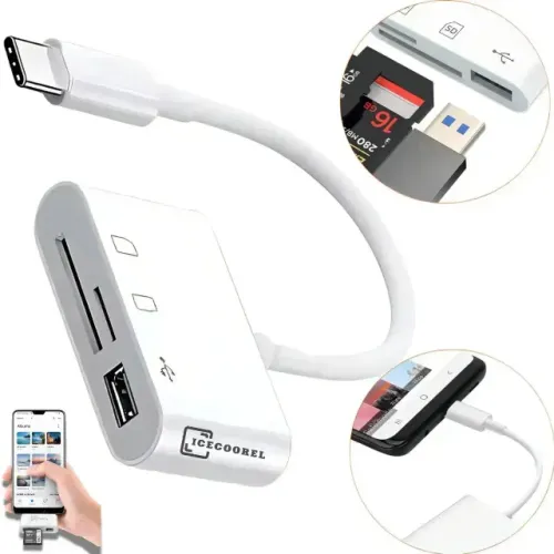 Adaptador Usb Tipo C Leitor De Cartão De Memória 3 Em 1