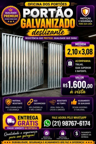 Portão de garagem galvanizado com social pague somente na entrega 