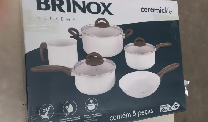 Jogo de Panelas Brinox Antiaderente Ceramic Life 5 Peças Suprema Vanilla