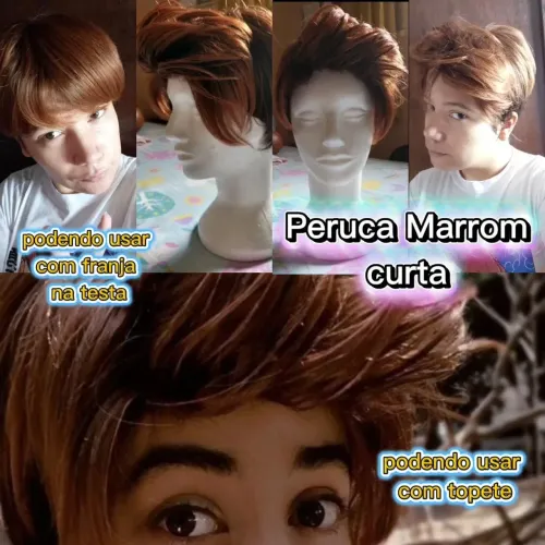 Peruca curta marrom / castanho - Cosplay/ Famatasia (não está estilizado)