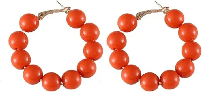 Brincos feminino Argola Grande com Contas Laranja Escuro 4,5 cm (NOVO)