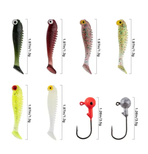 Kit 06 Soft Shad 05cm 06 Cores + 02 Jighead 02cm - Isca Artificial Jighead